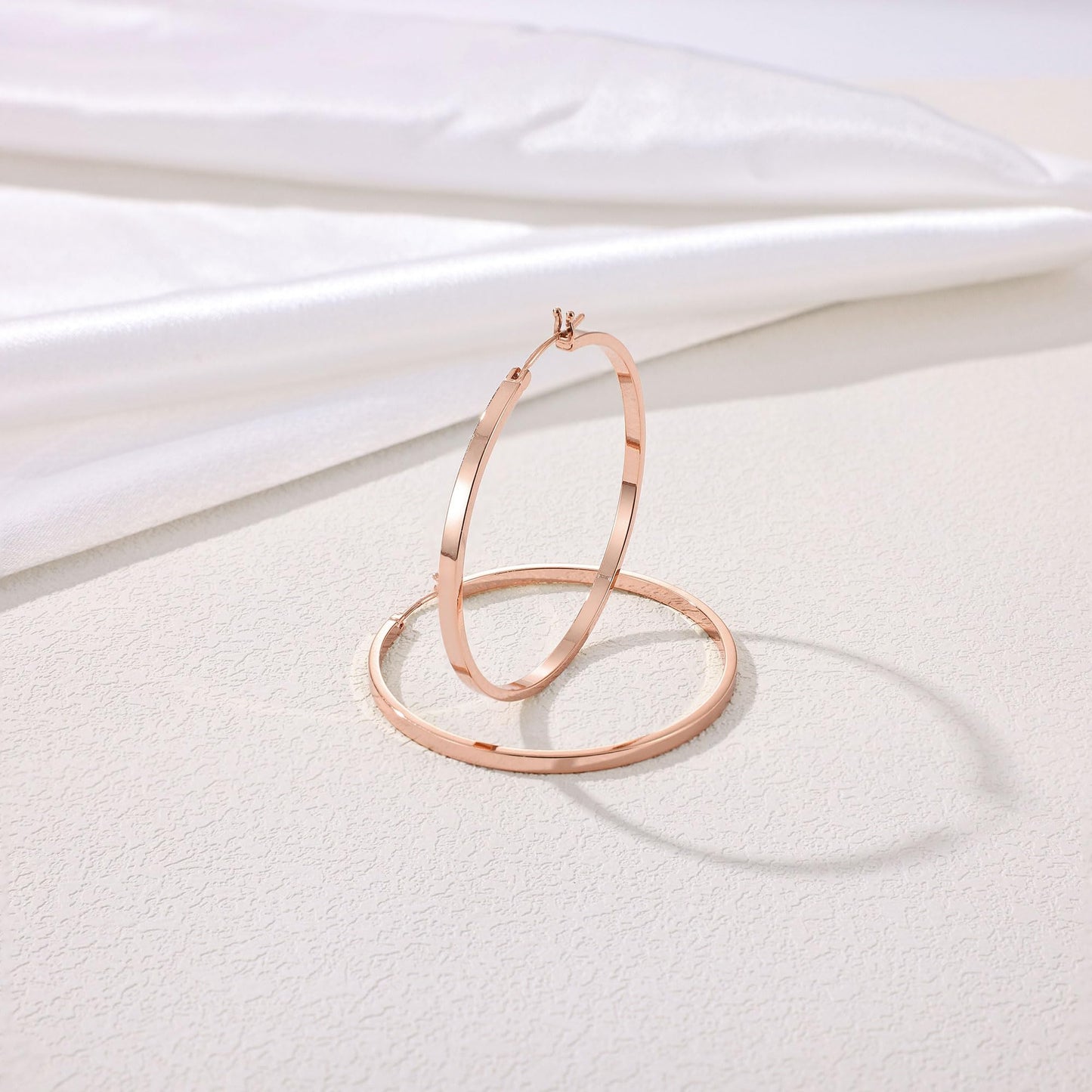 Gacimy Rose Gold Hoop Earrings for Women, 14K Real Rose Gold Plated Flatted Hoops with 925 Sterling Silver Post, 50mm Big Earrin