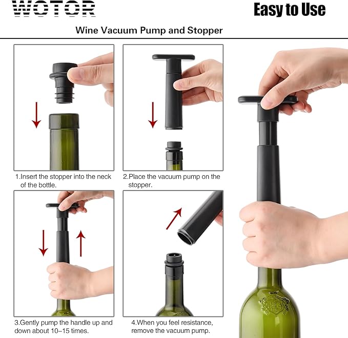WOTOR Wine Stoppers - Vacuum Wine Saver, Preserver & Sealer (Black, 24 Pieces)