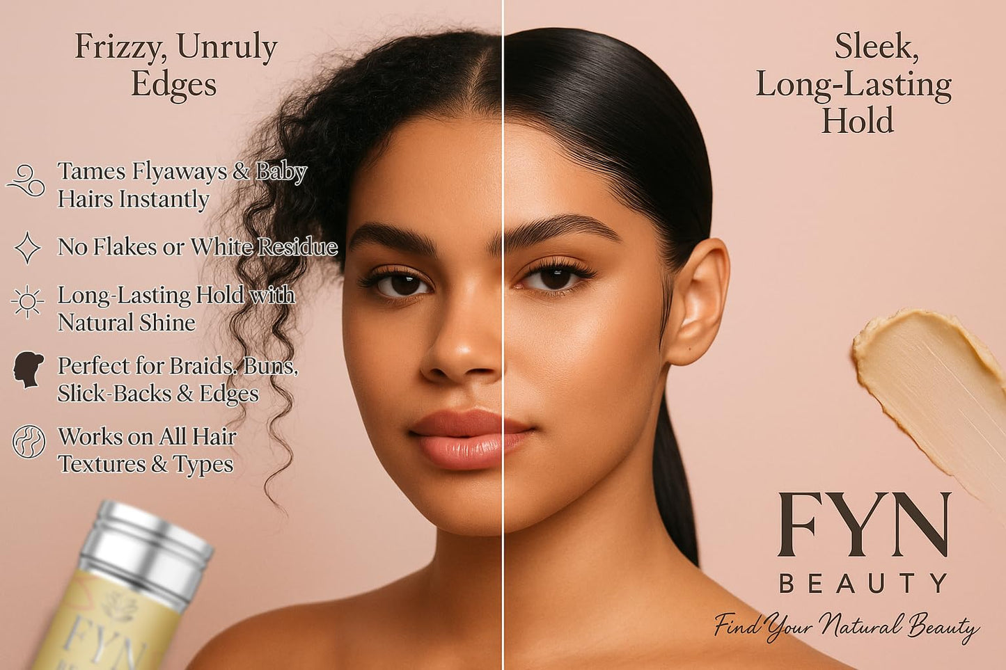 FYN Beauty Hair Wax Stick - Slick Back Hair Products - Edge Control - Hair Accessories for Women & Kids - Fly Away Stick for Hai
