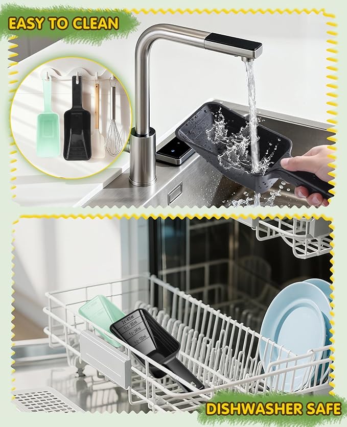 2 Pack Dog Food Scoop with 1 Cup and 2 Cup Capacity, Plastic Pet Food Measuring Scoops with Clear Measurement Lines for Dogs, Cats & More,Dishwasher safe (Green and Black)