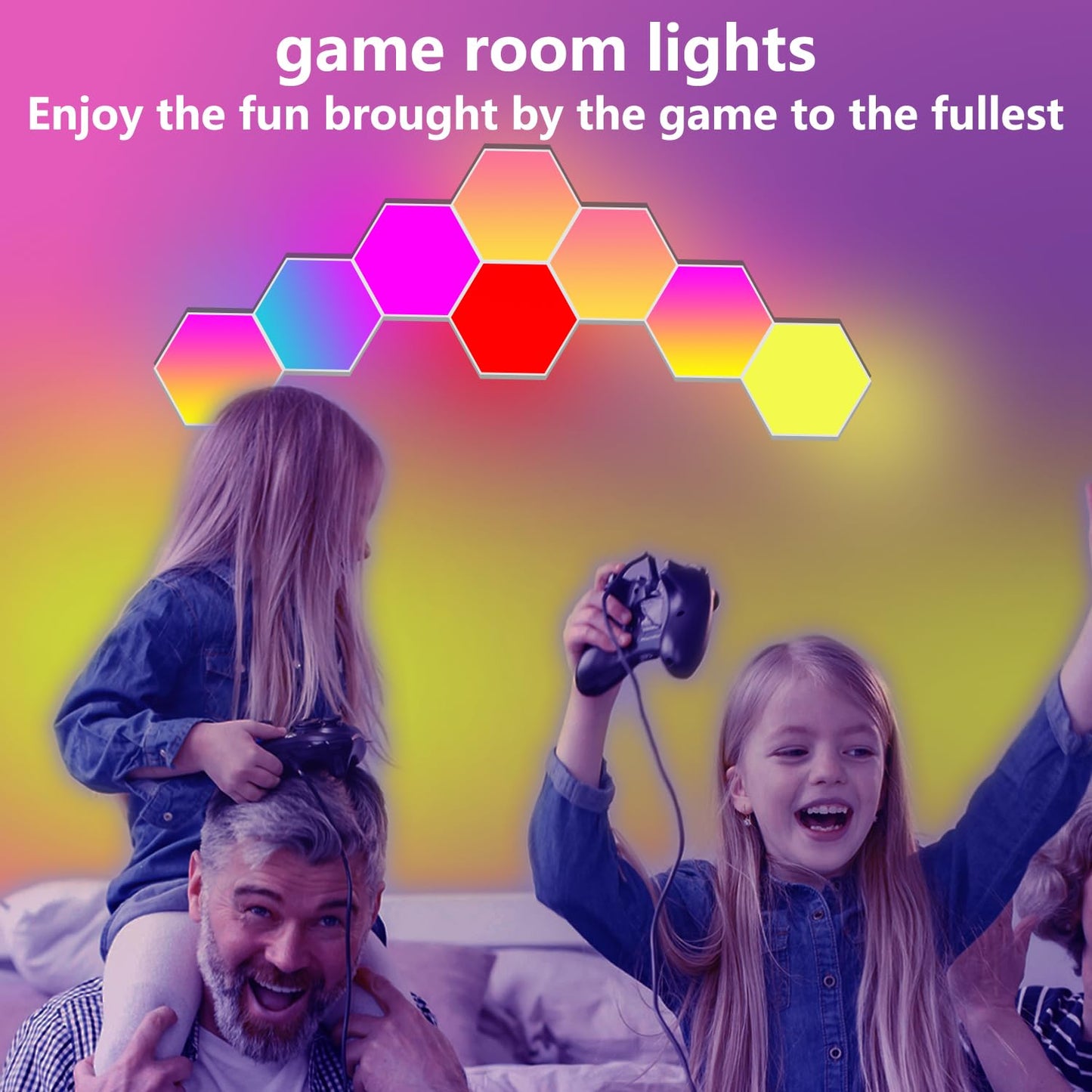 Zwzasm RGB Hexagon Wall Lights, 8 Pack Smart LED Panel Lights with App & Remote, Music Sync, DIY Shapes for Living Room, Bedroom, Gaming Room