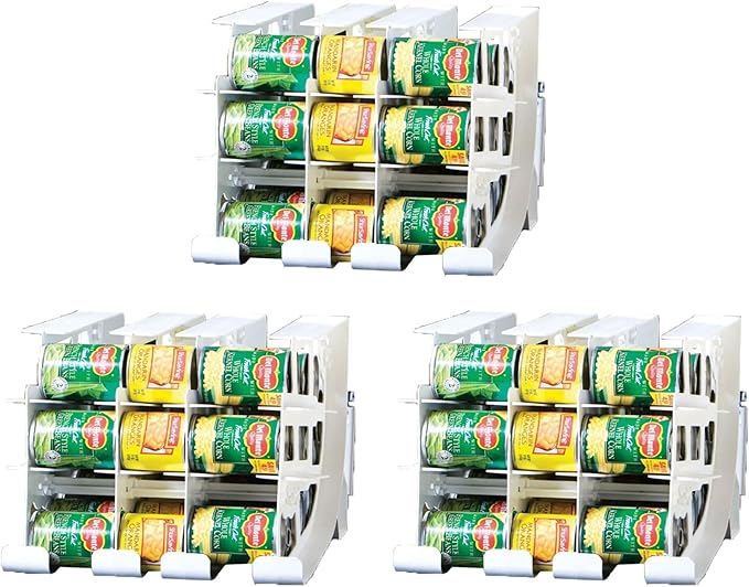 FIFO Can Tracker 3-Pack - 3-Tier Rotating Food Can Organizer for Pantry, Expandable Soda Can Storage for Kitchen, Holds 54 Cans of Food or Soda