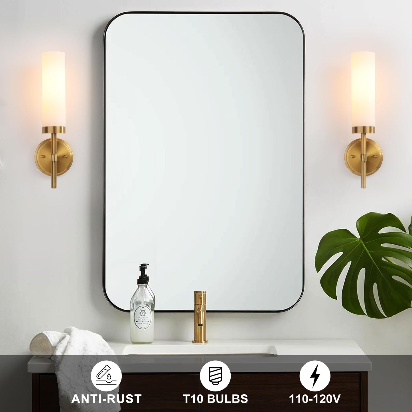 Wall Sconces Set Of Two Brass Gold Bathroom Sconces Wall Lighting With White Glass  Modern Sconces Wall Decor Set Of 2 Wall Light Fixtures For Bathroom Mirror Living Room Hallway Bedroom Wall Lamp