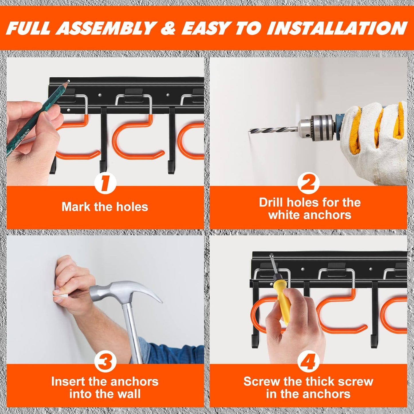 68'' All Metal Garden Tool Organizer Wall Mount Garage Organizers and Storage with Hooks Tool Hangers for Shed