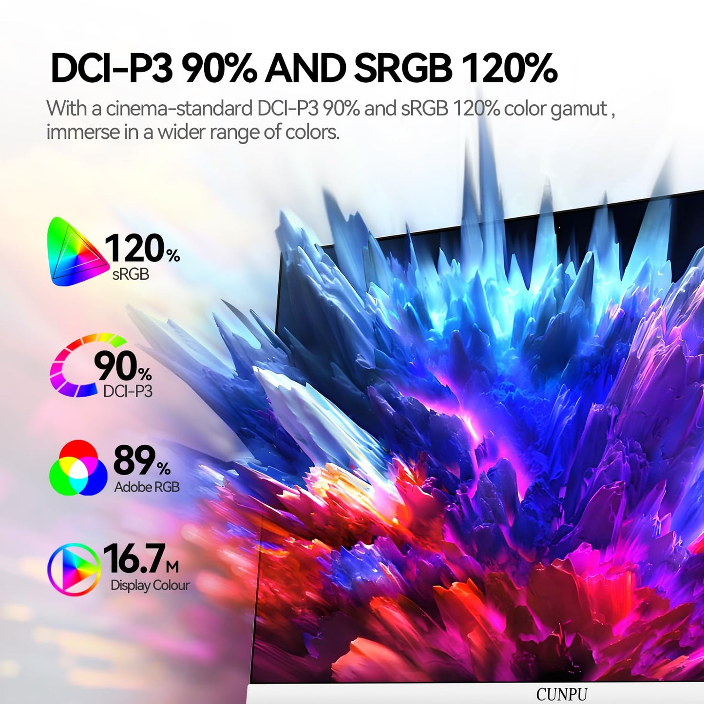 CUNPU 27 Inch 4K White Monitor, 73Hz Refresh Rate, UHD (3840 * 2160) IPS Ultra-Slim Bezel Monitor for Photo Video Editing, E-Book Mode, ΔE < 2, 100% DCI-P3, 1.07B+ Colors, DP/HDMI