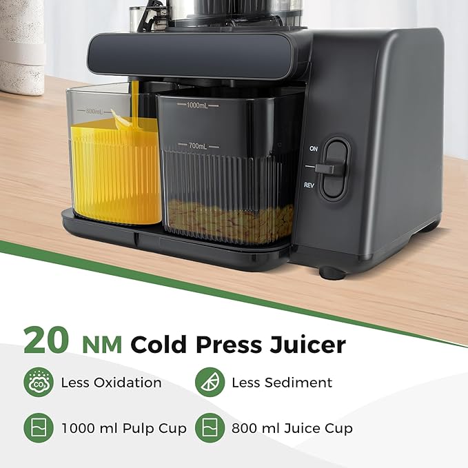 ARLIME Cold Press Juicer, Slow Masticating Juicer w/ 5.3 Inch Large Feed Chute, Juice Extractor w/Reverse Button & Cleaning Brush, Easy to Clean, Juicer Machine for Whole Vegetables & Fruits
