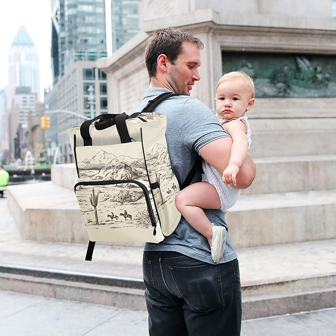 Diaper Bag Backpack West Desert with Cowboys Travel Diaper Bags for Women, 10L Functional Baby Changing Bag with Insulted Pockets, Stroller Straps