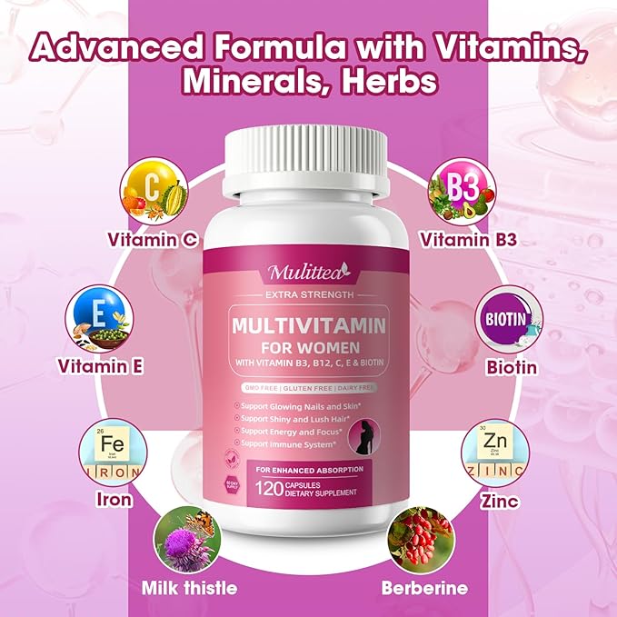 Multivitamin for Women-Hair, Skin and Nails Vitamins for Women-with 30+ Nutrients-Methylated Multivitamin-Vitamins A,C,D,E, Biotin, Folic Acid-Bloom Energy and Help Focus-120 Count