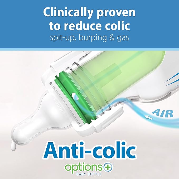 Dr. Brown's Natural Flow Anti-Colic Options+ Narrow Baby Bottle, Pink Floral, 8 oz/250 mL, with Level 1 Slow Flow Nipples, 0m+, 4 Pack