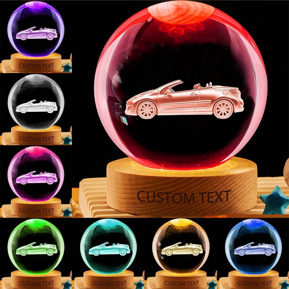 Personalized Car Crystal Night Light Gift for Women, Custom Name/Number Car 3D Crystal Ball Night Light Lamp for Bedroom Room Decor Party Bar Christmas Birthday Gift