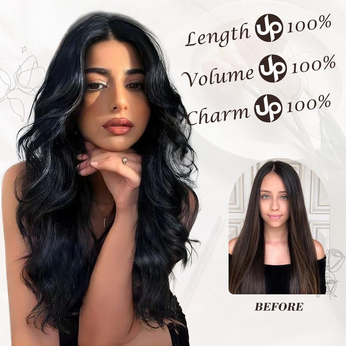 BARSDAR 20 Inch Beach Wavy Clip in Hair Extensions - 6PCS Thick, Soft Synthetic Clip Hairpieces, Full Head Black Brown Clip in H