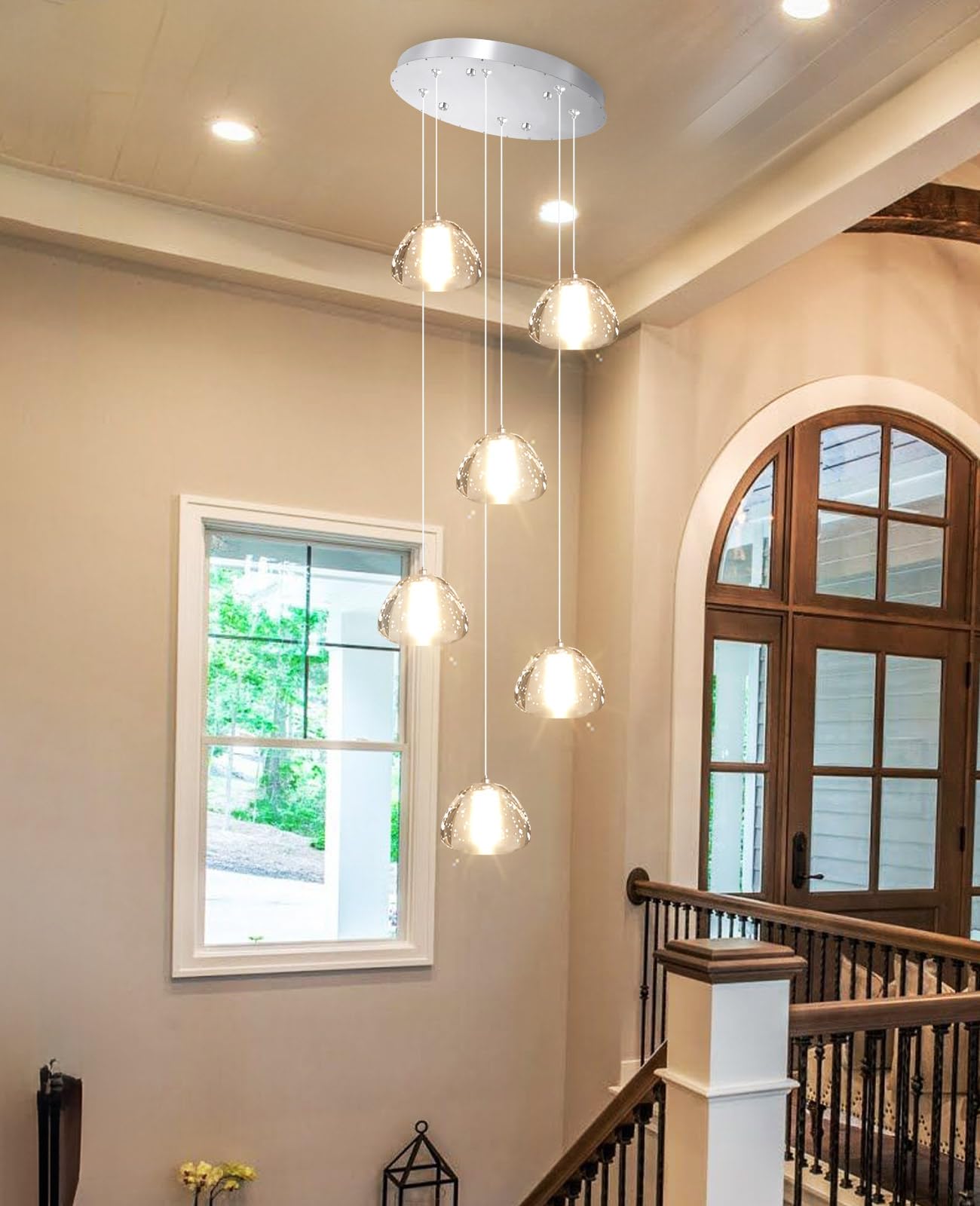 Dolria 6-Lights Pendant Lighting For Entrance Modern Crystal Chandeliers Led Crystal Hanging Lights For Dining Room Bedroom Foyer Staircase Living Room 3000K
