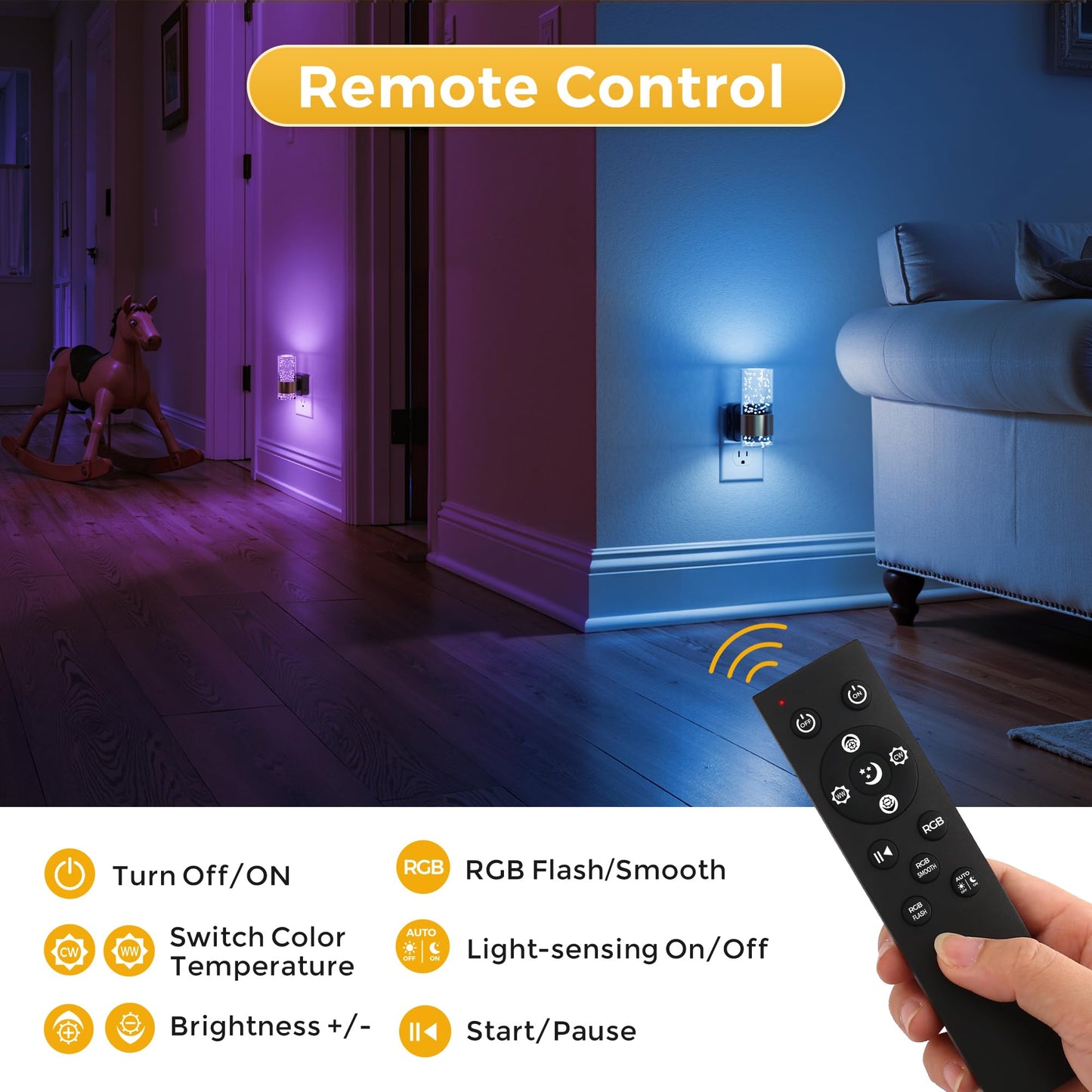 L LOHAS LED Night Light, Dimmable Plug-In with Remote Control, RGB Color Changing, 2 Pack, Model A-YKGY19709US-2