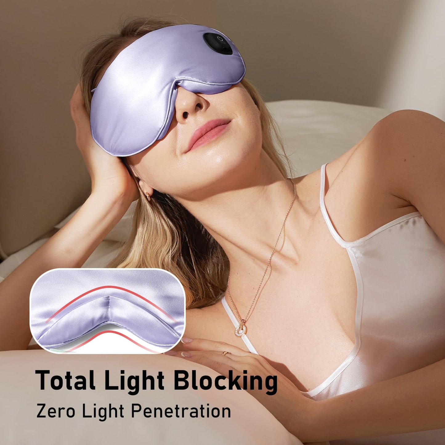 LitBear Heated Eye Mask, Silk Cordless Warm Eye Compress for Dry Eyes, Light Blocking Heat Eye Mask for Women Men, Soft Eye Heating Pad for Dry Eyes, Travel, Rechargeable, Washable Cover (Purple)