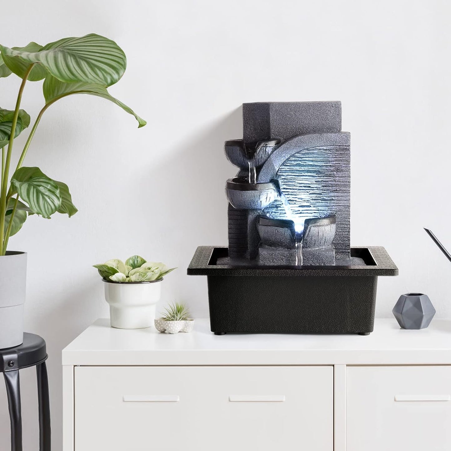 WICHEMI Water Fountains Indoor Waterfall Fountain Tabletop Fountain with LED Light Water Feature Indoor Zen Meditation for Home and Office Indoor Spaces Decor (Style 6)