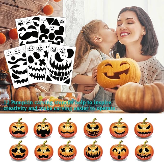 Halloween Pumpkin Carving Knives, Professional Heavy Duty Stainless Steel Punkin Carver Kit Tools with Carrying Case (7 piece set)