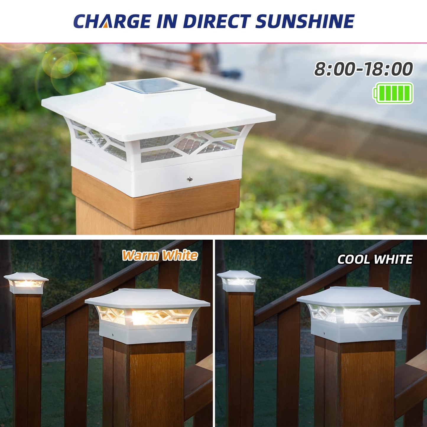 Aponuo 4X4 Post Solar Lights, 6 Pack, Waterproof, Auto On/Off, White, Model Tz13-W6