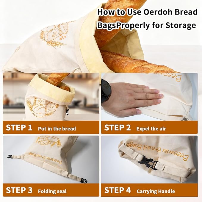 Reusable Beeswax Bread Bags with Bread Knife, 13x17'' Beeswax Bread Bags for Sourdough, Fruits, Vegetables (Natural)