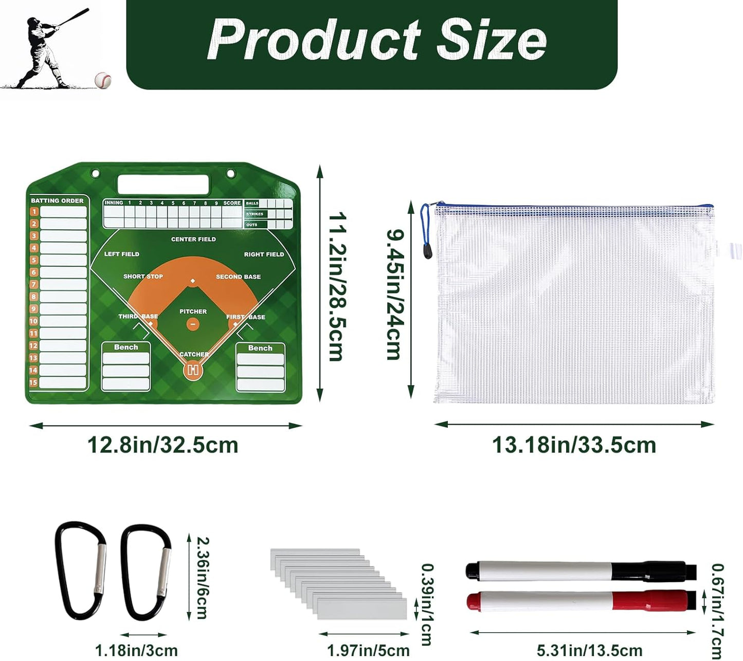 Magnetic Baseball Lineup Board for Dugout, Dry Erase Baseball Clipboard for Coaches with 40 Baseball Lineup Cards and 2 Markers, 72 PCS Baseball Coaching Accessories Baseball Scoreboard 12.6 * 11 in