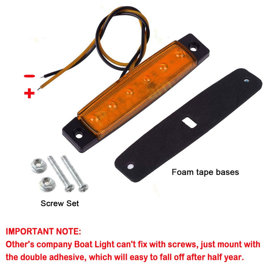 Shangyuan LED Boat Lights, Slim Strip Bar Light, Yellow, Pack of 2, Model 3766214