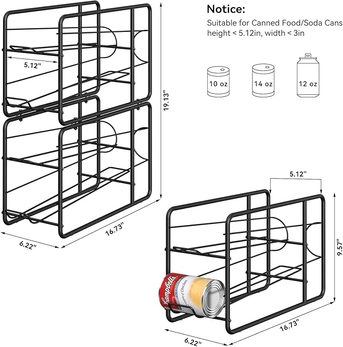 MOOACE 4 Pack Can Dispenser Rack, Stackable Can Storage Organizer Holder for Canned Food Kitchen Cabinet Pantry Countertop, Black