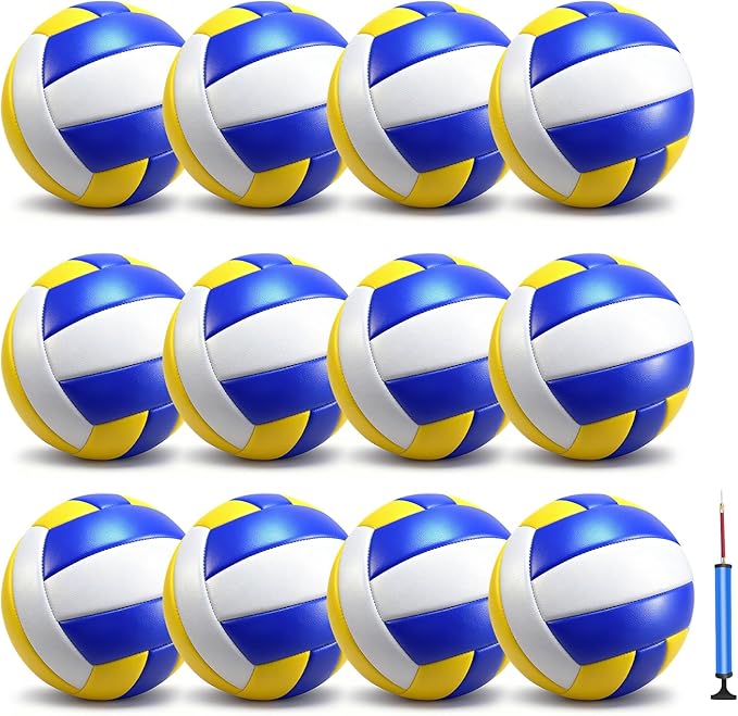 jiaonun 12 Pack Regulation Size 5 Volleyballs for Women and Men, Outdoor or Indoor, with Pump