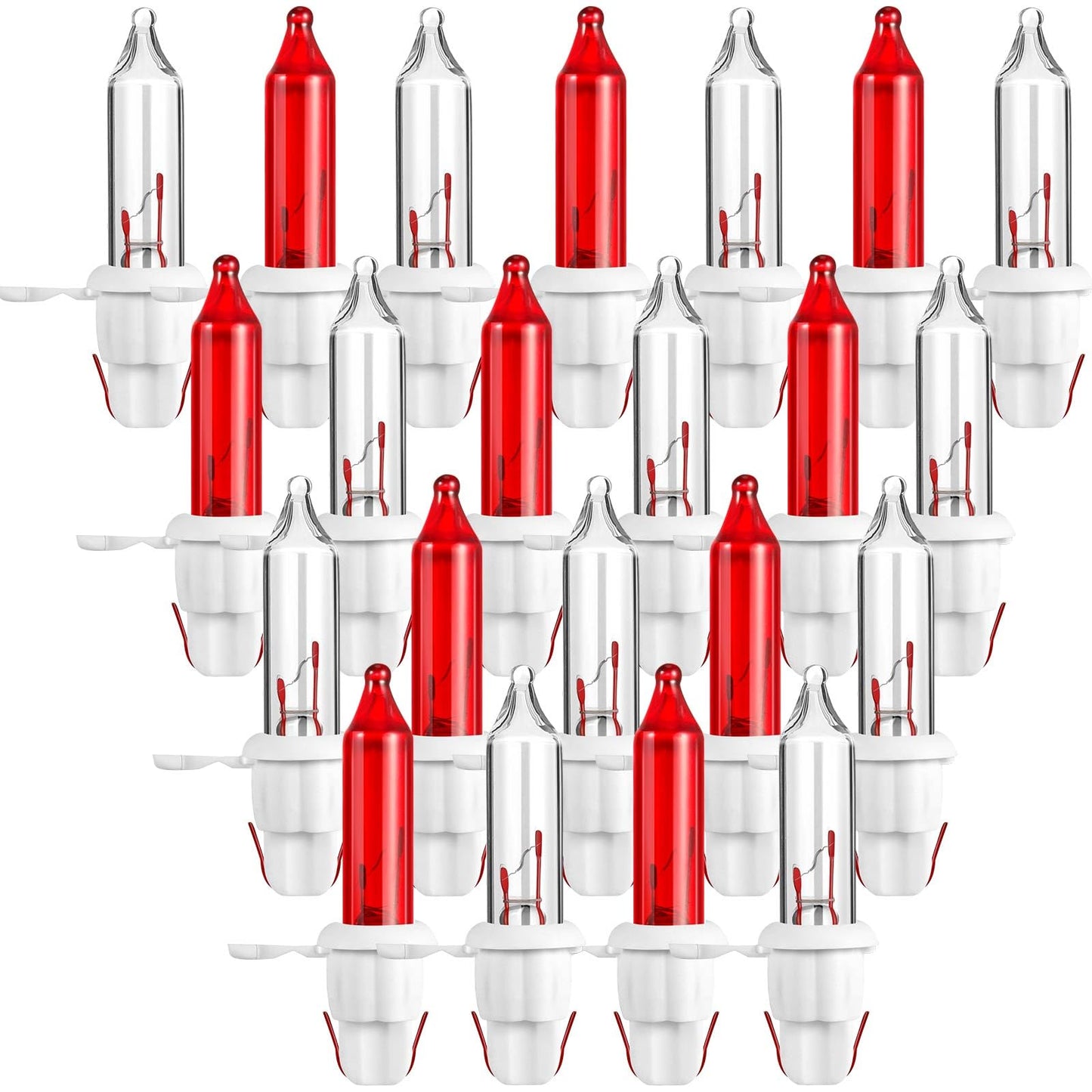 Mudder 60 Count Christmas Tree Replacement Light Bulbs 2.5V 0.425 Watt Replacement Bulb Mini Incandescent Wire String Lights Decoration For Prelit Xmas Tree(White Base With Red White Bulbs)