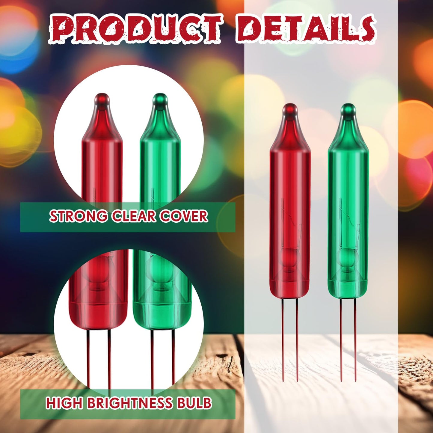 Mudder 300 Pcs Replacement Mini Light Bulbs Christmas Tree 2.5 V Incandescent Glass String Light Bulbs With Base Indoor Outdoor Xmas Decoration  0.17 Ampere  0.425 Watt (Red And Green)