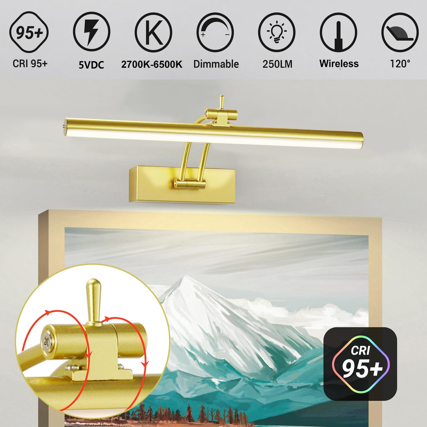 Yuichoy 2 Pack Picture Lights For Wall Battery Operated  12 Inch Wireless Art Lighting For discomfort-reducingting  6 Colors Picture Frame Lights With Remote  4200Mah Gallery Light  Gold