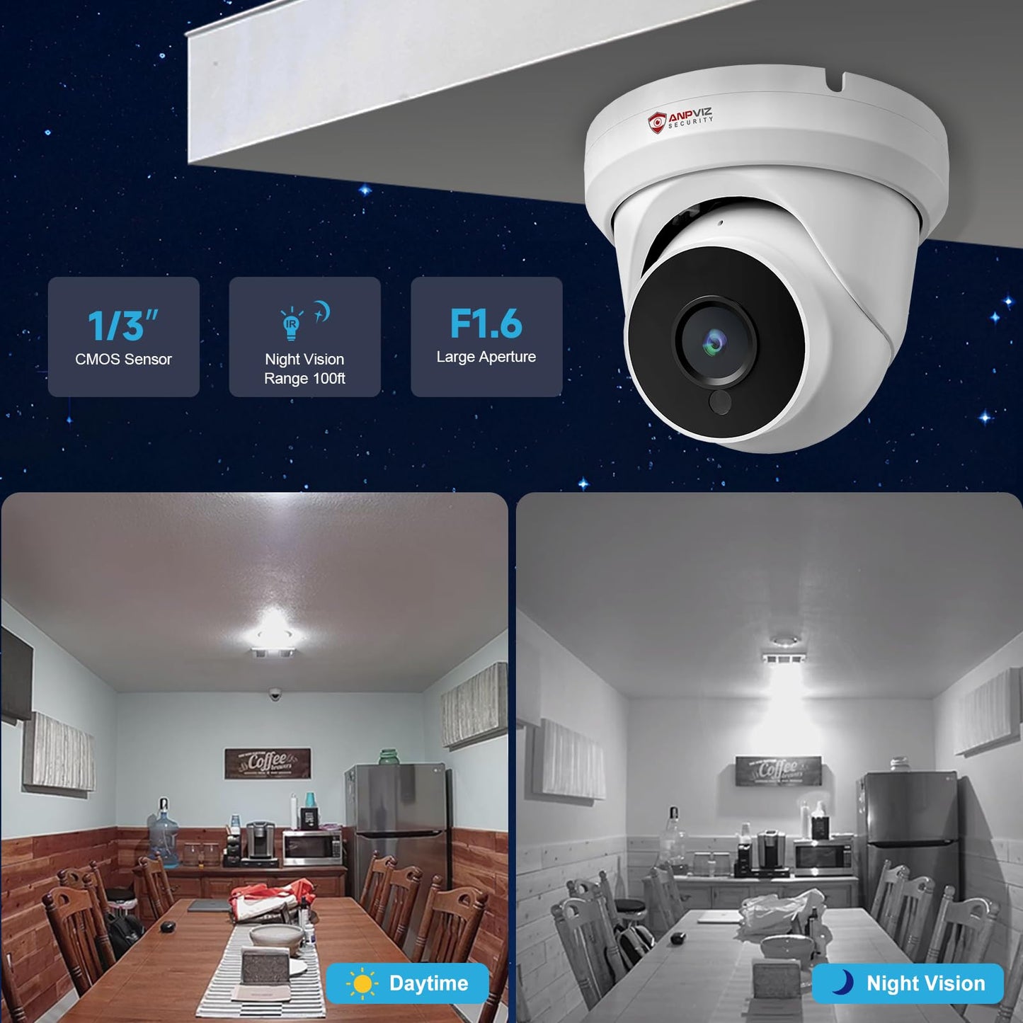 Anpviz 4MP PoE IP Turret Camera with Microphone/Audio, IP Security Camera Outdoor Indoor, Night Vision 50ft, Waterproof IP66, 108° Wide Angle 2.8mm Lens, 24/7 Recording, NDAA Compliant (U Series)