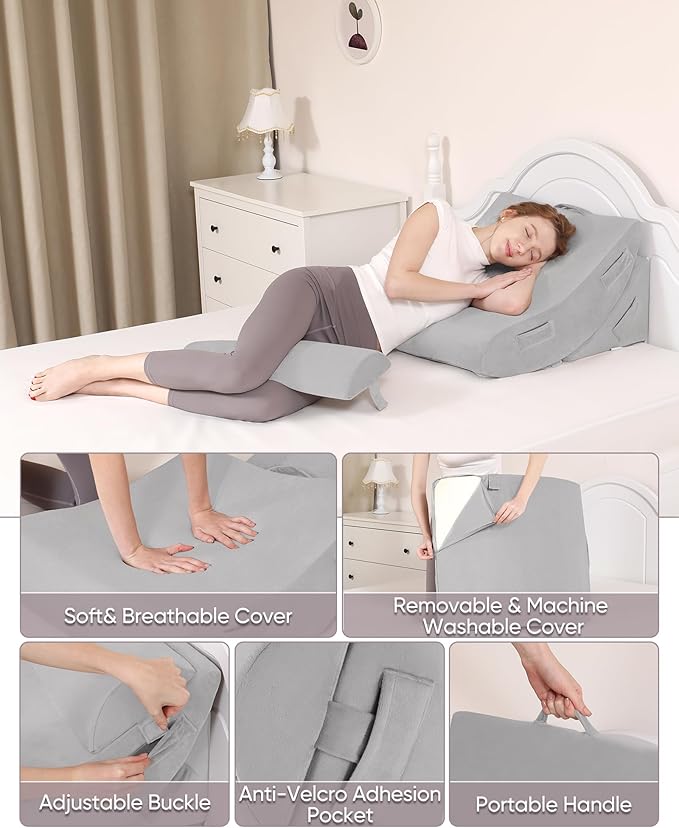 4pcs Orthopedic Bed Wedge Pillow Set Adjustable Wedge Pillow for Sleeping Wedge Pillows Memory Foam Bed Wedge Pillows for Back Support Leg Elevation System