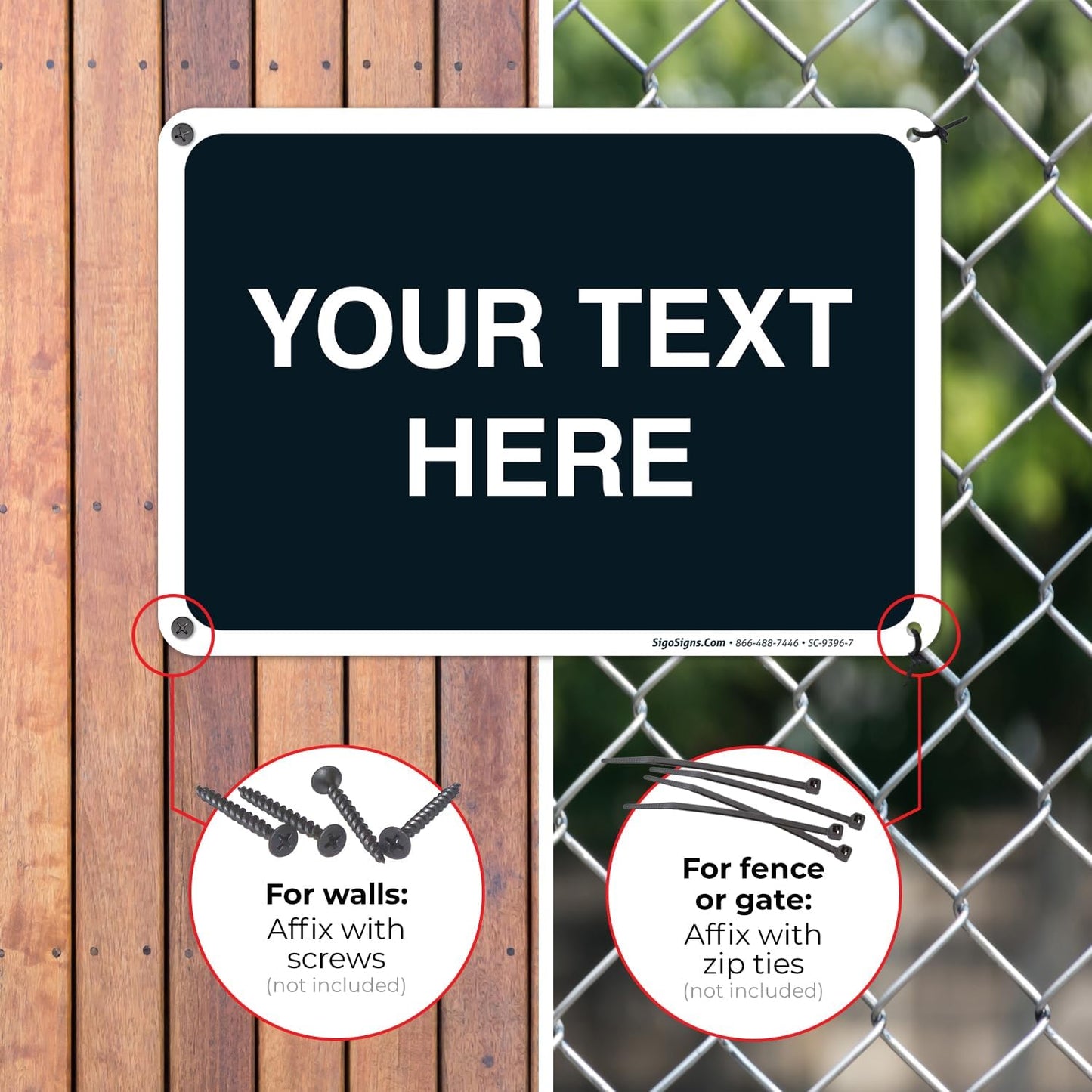 Personalized Custom Black Background Customize for Office, Business, Airbnb, Workplace, Home, Delivery Sign, 10x7 Inches, Rust Free .040 Aluminum, Fade Resistant, Made in USA by Sigo Signs