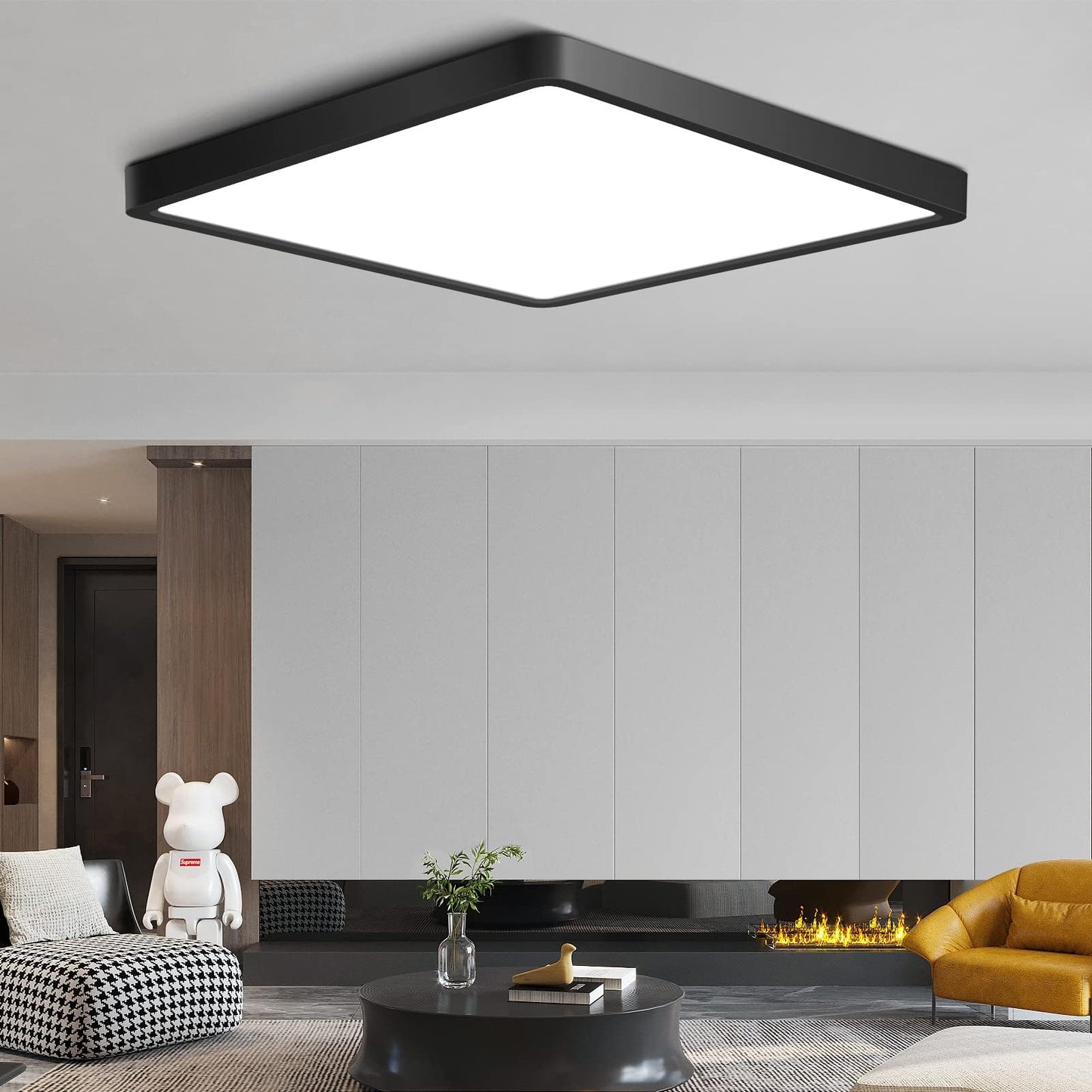 12Inch 24W Square Led Ceiling Light Fixtures Flush Mount  5000K Daylight White Led Ceiling Lamp  Surface Mount Modern Ceiling Lights  Black Slim Flat Panel Lighting For Bedroom  Kitchen  Bathroom Etc