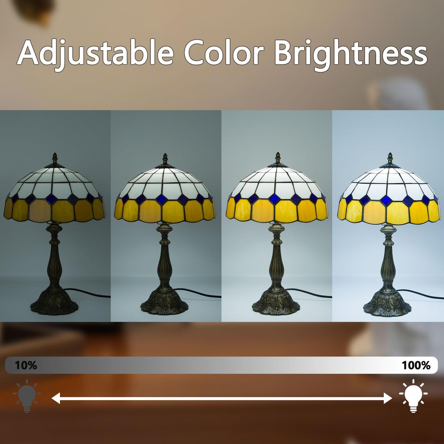 Crefotu 12 Inch Tiffany Table Lamp with Remote Control, Stepless Dimmable, Glass, Beige Plaid, Model CFLPUS-004