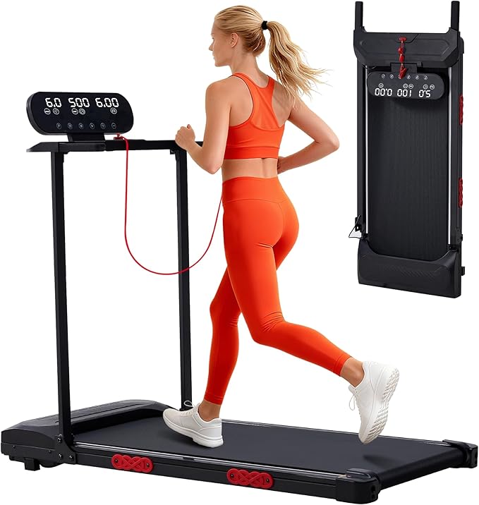 Electric Walking Pad with Handle Bar, 3.5HP Compact Walking Pads Treadmill with Handles, 0.6-10.0MPH Portable Small Treadm...