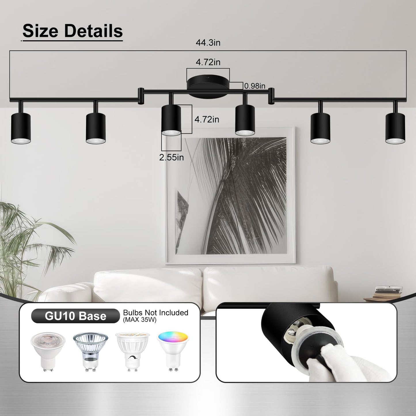 Auquee 6 Light Track Lighting Fixtures Ceiling  Matte Black Kichen Track Lighting Fixtures With Rotatable Light Heads  Foldable Lamp Arms  Modern Led Track Lights For Kitchen/Hallway  No Gu10 Bulb
