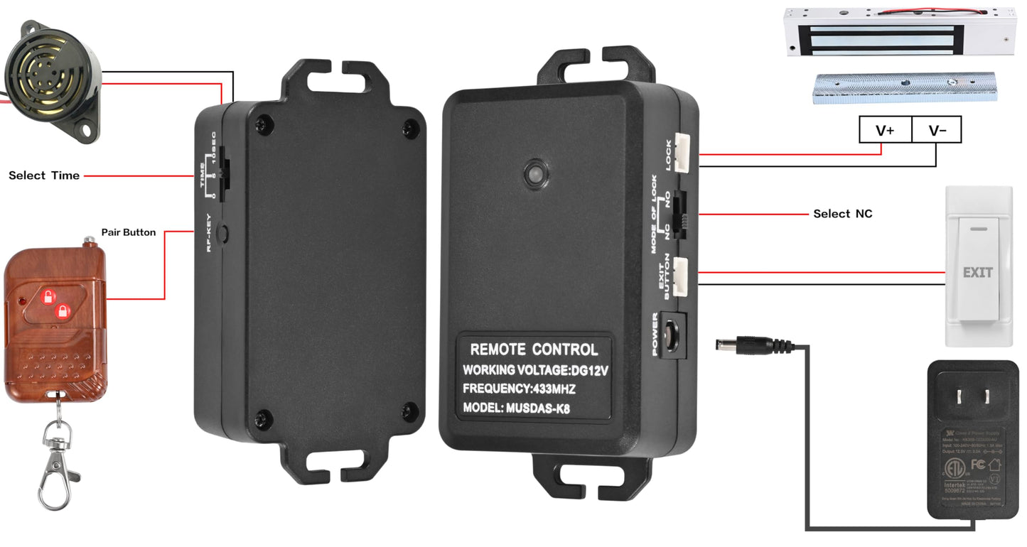 Access Control System with Remote Control – 600lbs Magnetic Door Lock Kit, 12V Fail Safe NC Mode, Secure & Easy DIY Installation for Smart Home Entry, Works with Wooden & Metal Doors