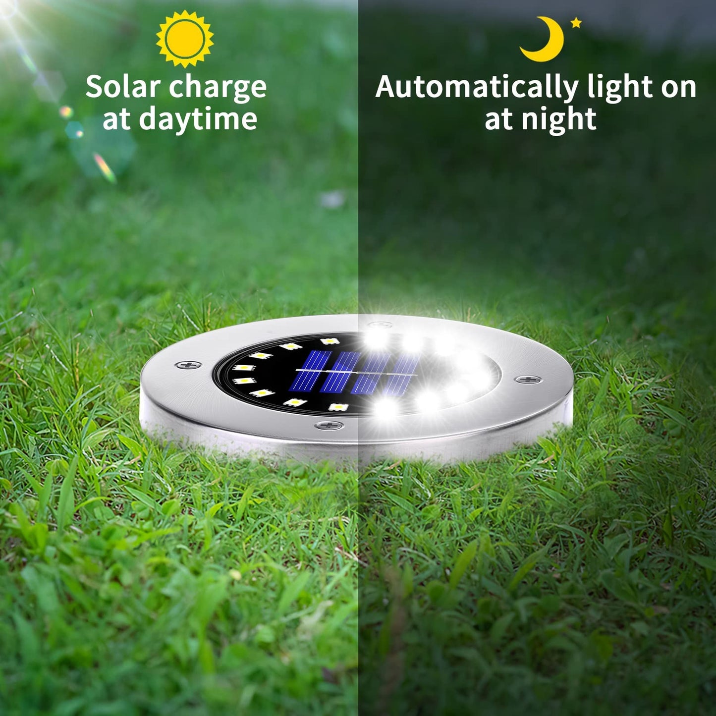 Nfesolar Solar Ground Lights - 16 Led Waterproof Disk Lights, 8 Pack, White For Pathway, Garden, Yard, Lawn, Driveway