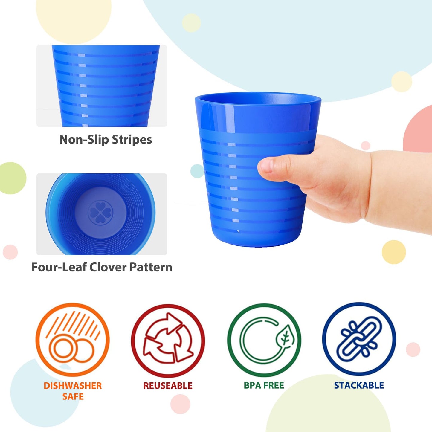 Muulaii Set of 12 Kids Plastic Cups- 8 oz Children Drinking Cups Reusable Unbreakable Plastic Stackable Water Tumblers for Kids & Toddlers Bright Colored- Dishwasher and Microwave Safe
