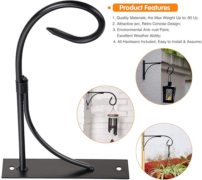 Wall Mount Plant Hanging Bracket, 11 Inches Hanging Plant Hook, Heavy Duty Rustic Decorative Metal Plant Hanger for Hanging Plant Flower Lantern Bird Feeder Wind Chimes (Set of 2)