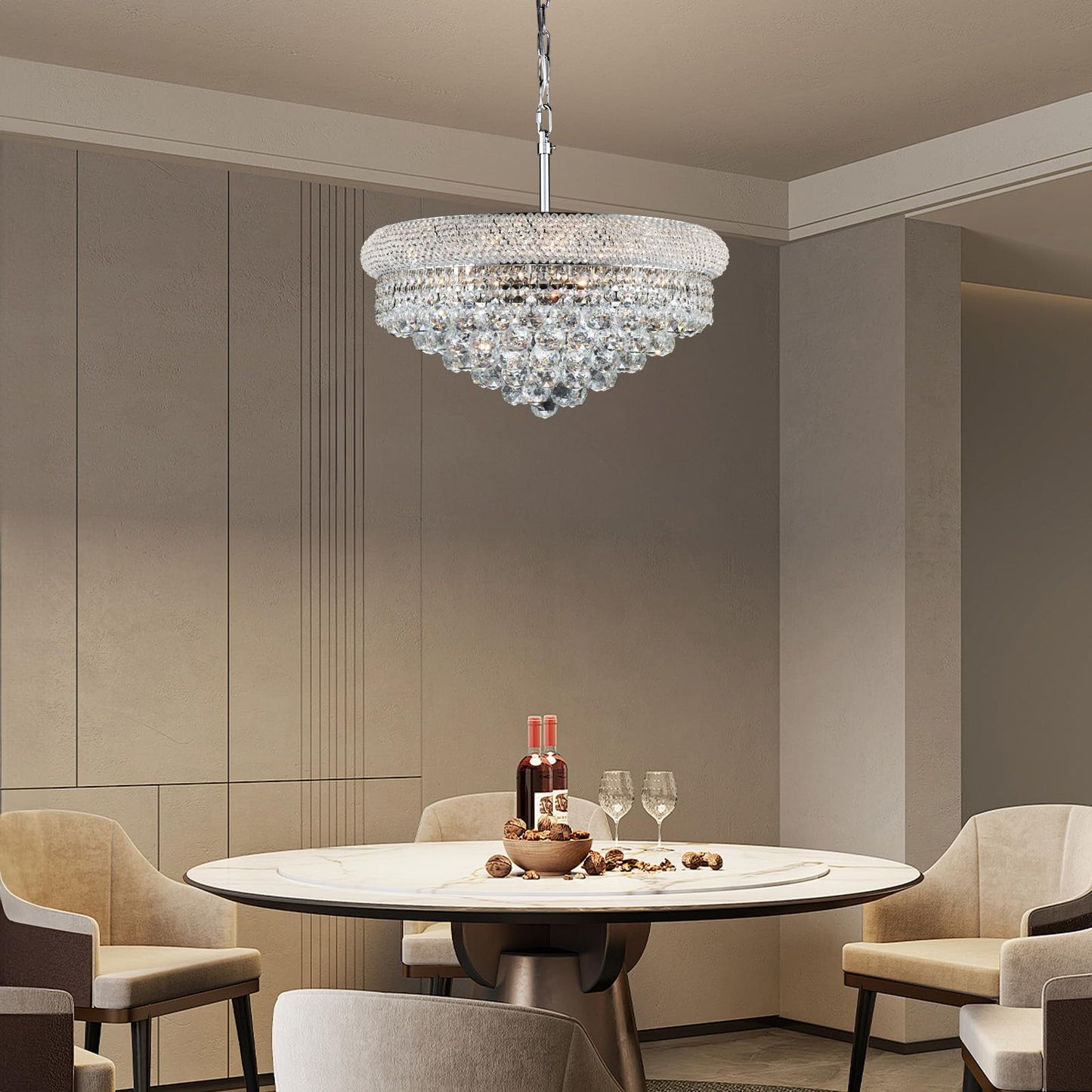 Crystal Chandeliers For Dining Room Light Fixtures Over Table  Empire Style K9 Crystal Chandelier For Bedroom  9 Lights Chrome stylish Lighting Fixtures For Living Room Kitchen Lsland Entryway D22 Inch