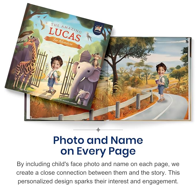 Personalized Children Story Book - Amazing Zoo Adventure - Customized Name & Photo - Baby Gifts - Kids Engaging Story - Elfink (Soft Cover)