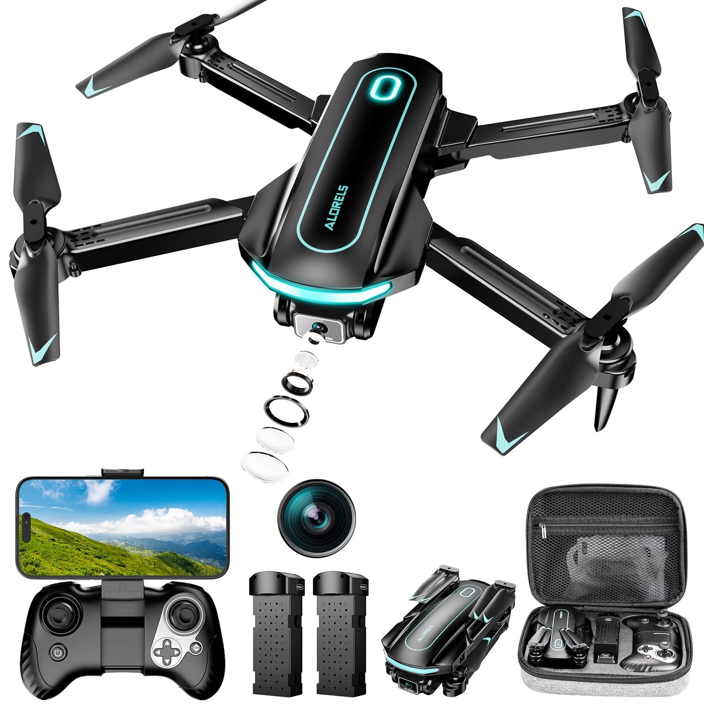 Drone with Camera, Drones for Adults and Beginners, 1080P HD FPV Foldable Mini Drones for Kids, with 2 Batteries, Carrying Case,
