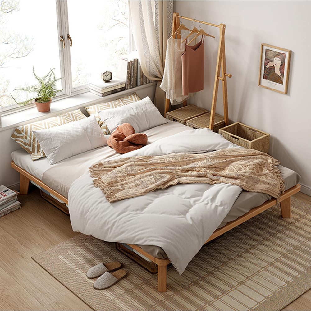 NELYE King Platform Bed Base - 14 Inch Solid Wood Mattress Foundation with Support Slats and Legs, King-Size Rubberwood Simple Bed Frame