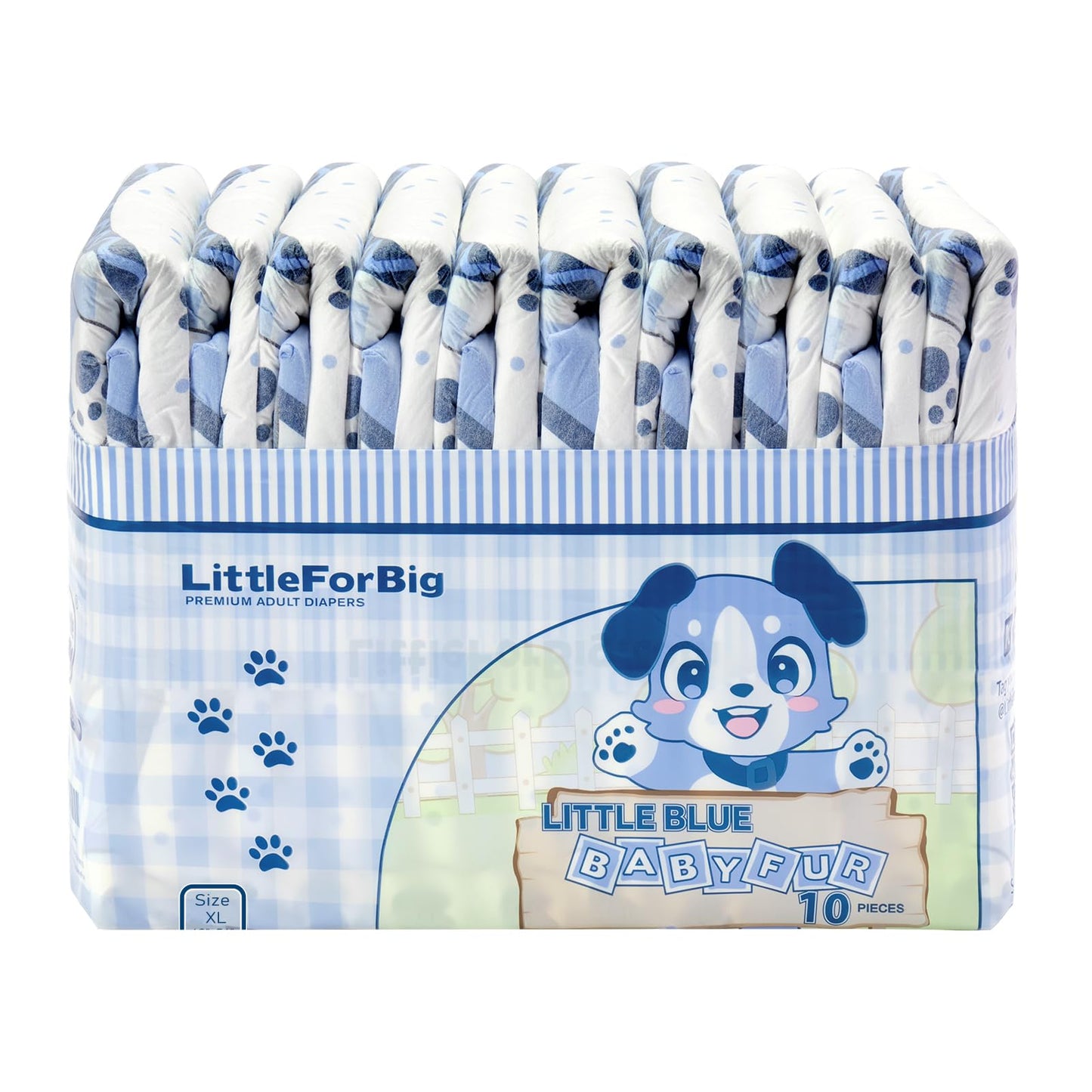 Littleforbig Adjustable Hook-and-Loop Fastener Closure Adult Printed Cloth Back Diaper 10 Pieces - Little Blue BabyFur (X-Large 48"-56")