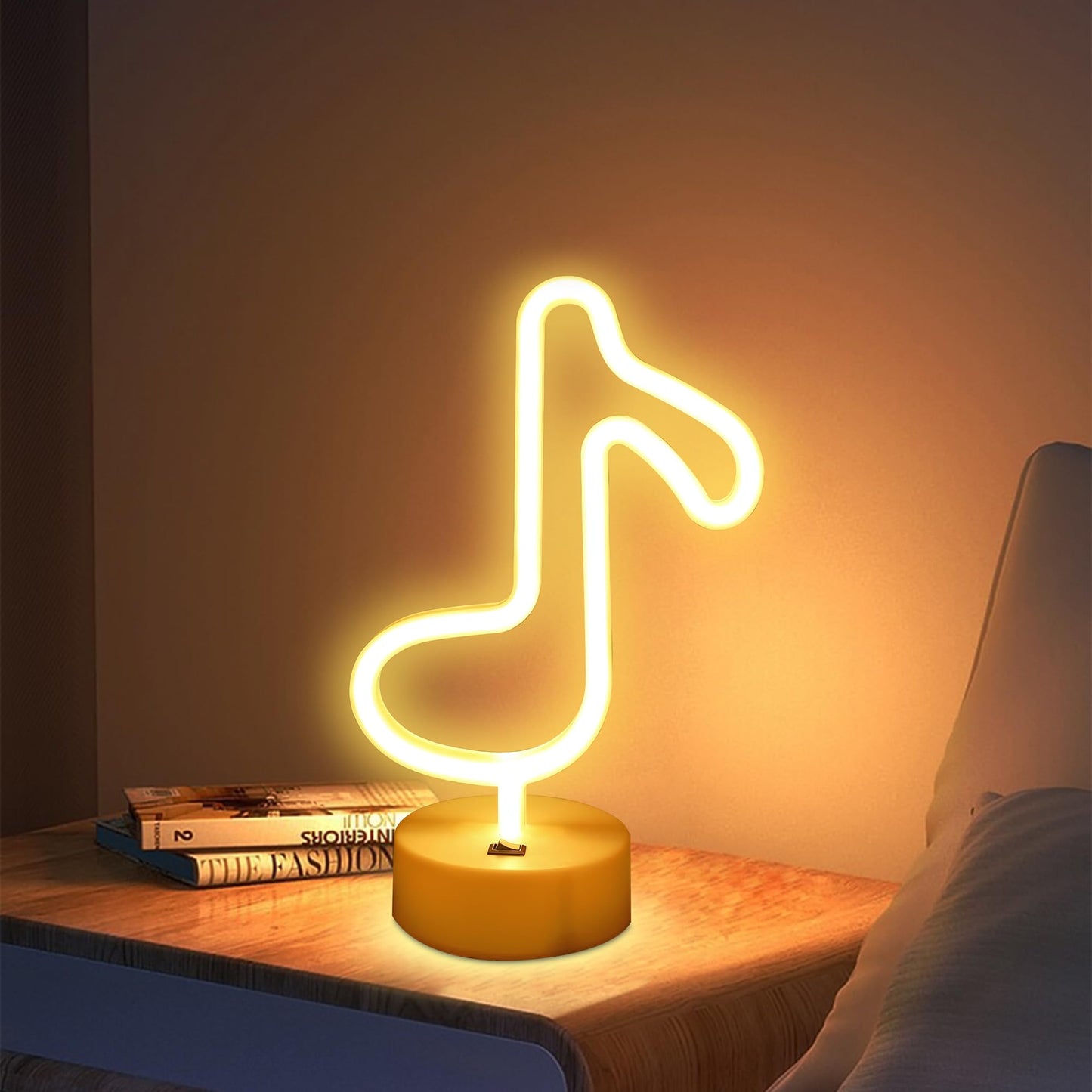 ENUOLI Neon Music Notes Sign - Warm White LED Wall/Table Decor - Model yNH.Z018