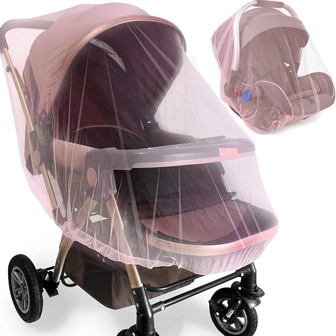 Mosquito Net for Stroller - 2 Pack Durable Baby Stroller Mosquito Net - Perfect Bug Net, Bassinets, Cradles, Playards, Pack N Plays and Portable Mini Crib (Pink) …