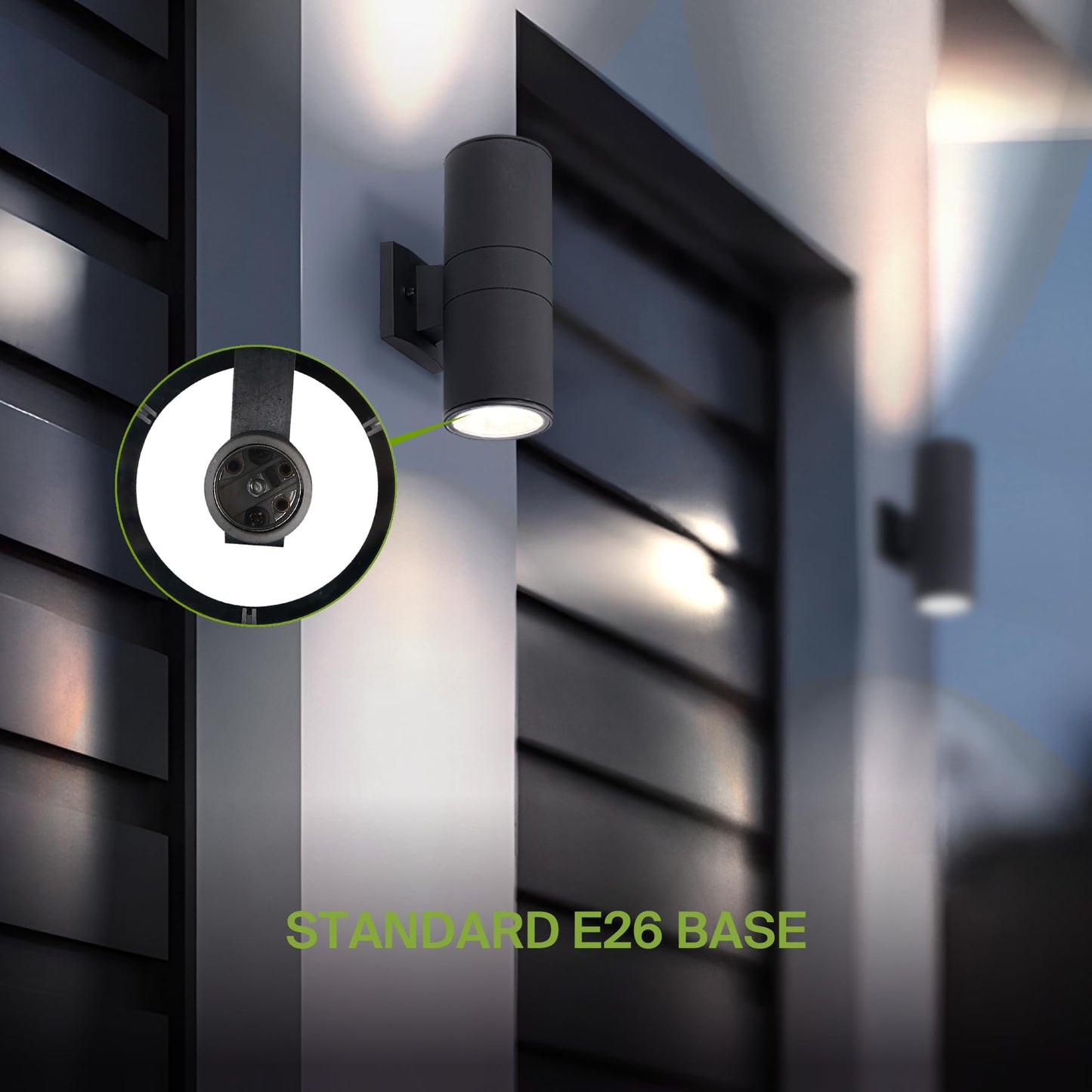 Asd 2 Light Outdoor Wall Light Fixture | 120W E26 Bulb Socket 120V Etl Cylinder Up Down Lights | Led/Cfl/Incandescent Bulb Exterior Wall Sconce | Front Door  Porch  Patio Lighting | Black  2 Pack