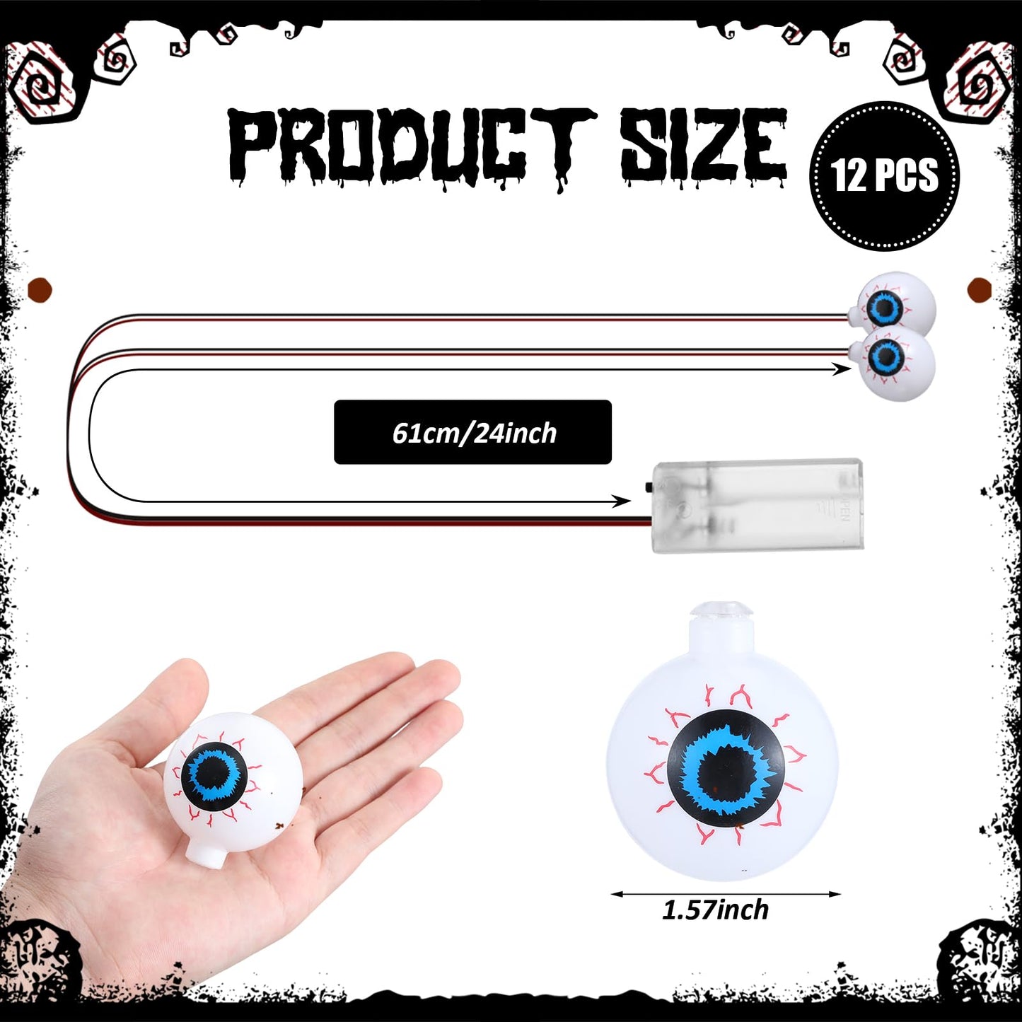 Xuhal 12 Pcs Halloween Led Glowing Eyeball Light For Mask Costume Skull Skeleton 24  Battery Not Include (Red)
