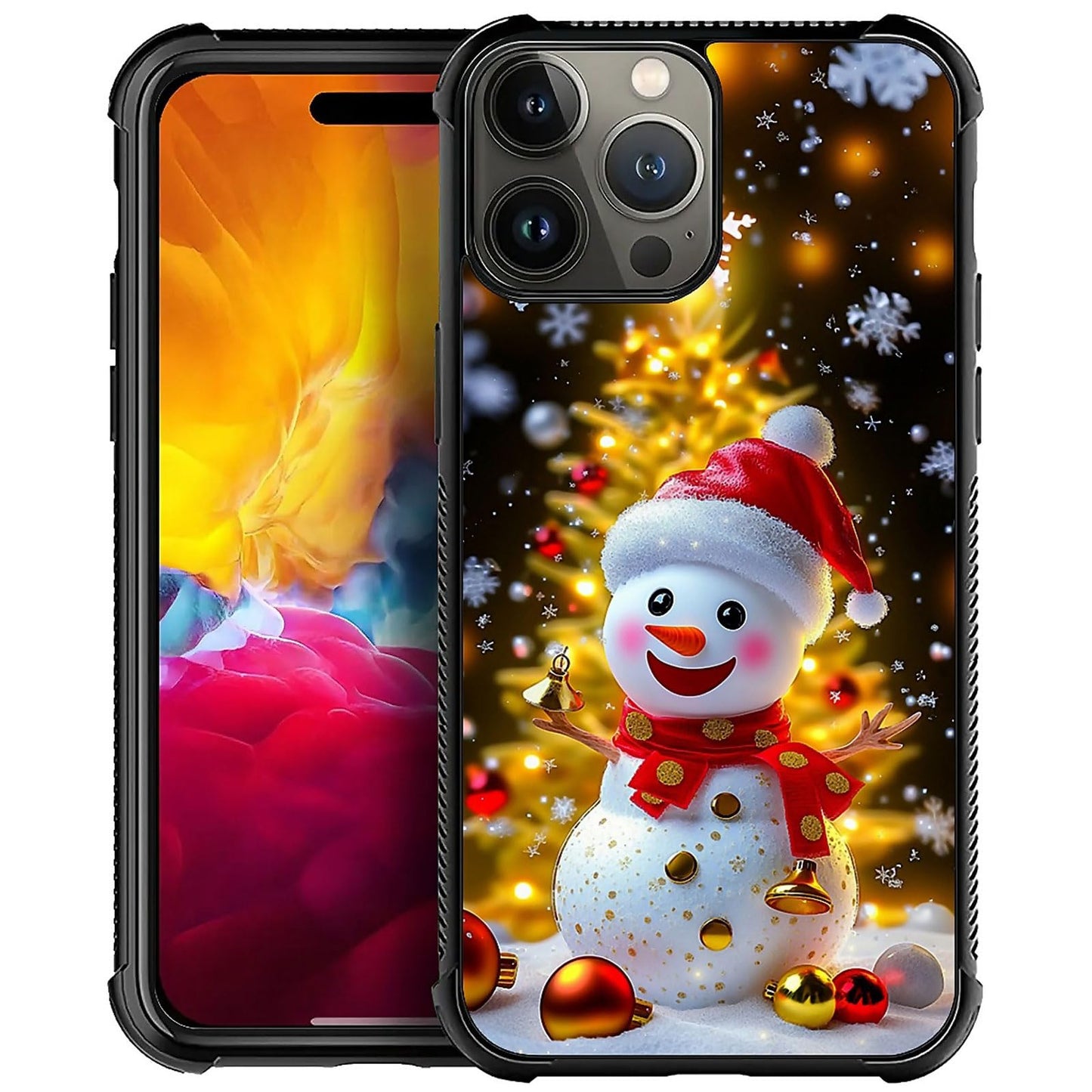 XUANWENPA for iPhone 16 Pro Case,The Black Shell Design is Bright,Anti Drop and Dust-Proof,Christmas Golden Tree Snowman.